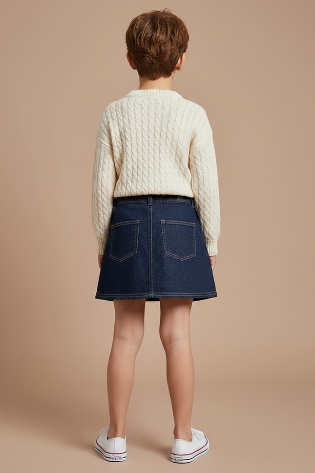 Pantalon Jupe Denim Bleu Plissé Décontracté Enfant - Jean - vue 2