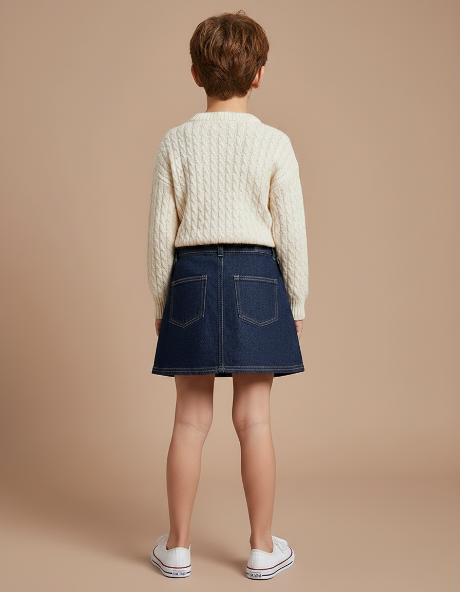 Pantalon Jupe Denim Bleu Plissé Décontracté Enfant - Jean - vue 2