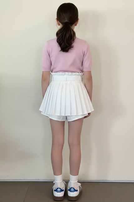 Pantalon Jupe Blanc Plissé Taille Haute Fille - Polyester - vue 2