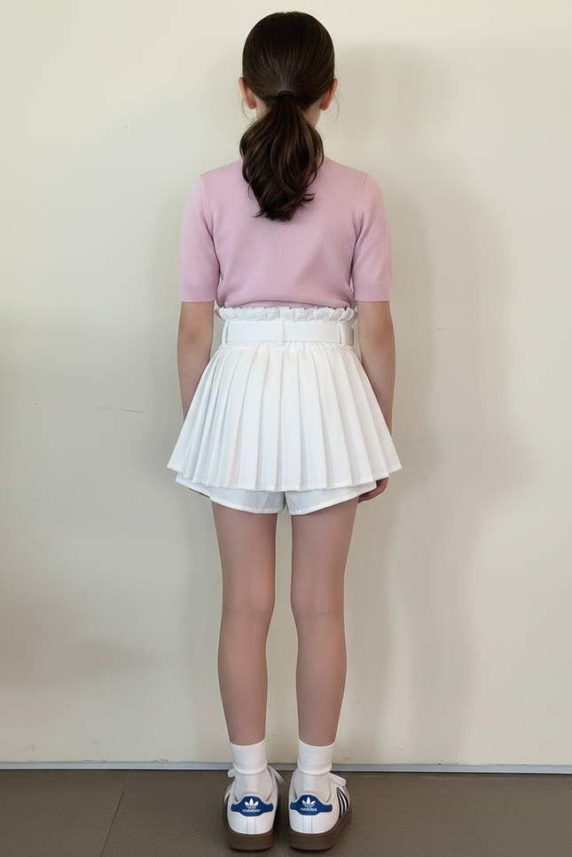 Pantalon Jupe Blanc Plissé Taille Haute Fille - Polyester - vue 2