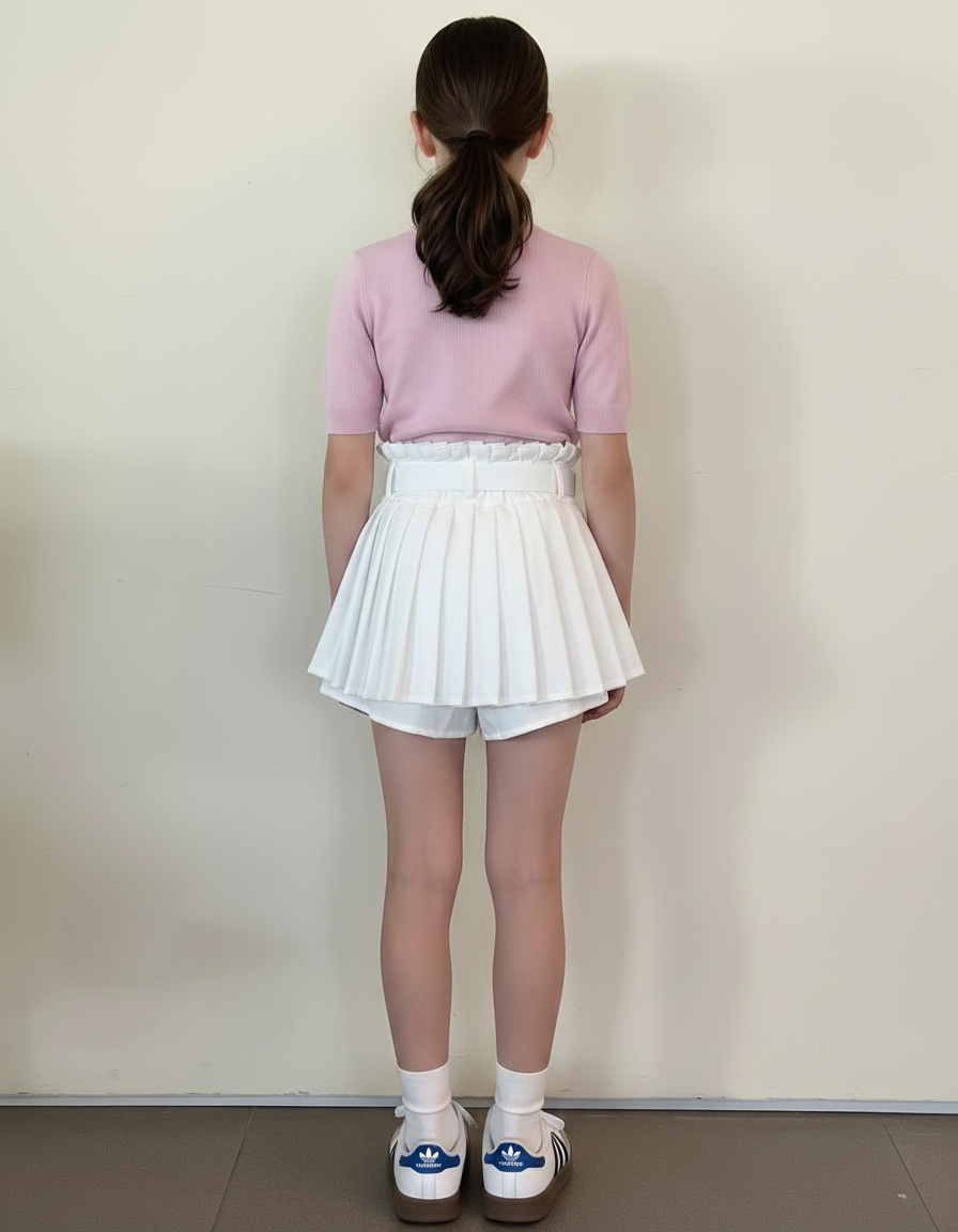 Pantalon Jupe Blanc Plissé Taille Haute Fille - Polyester - vue 2
