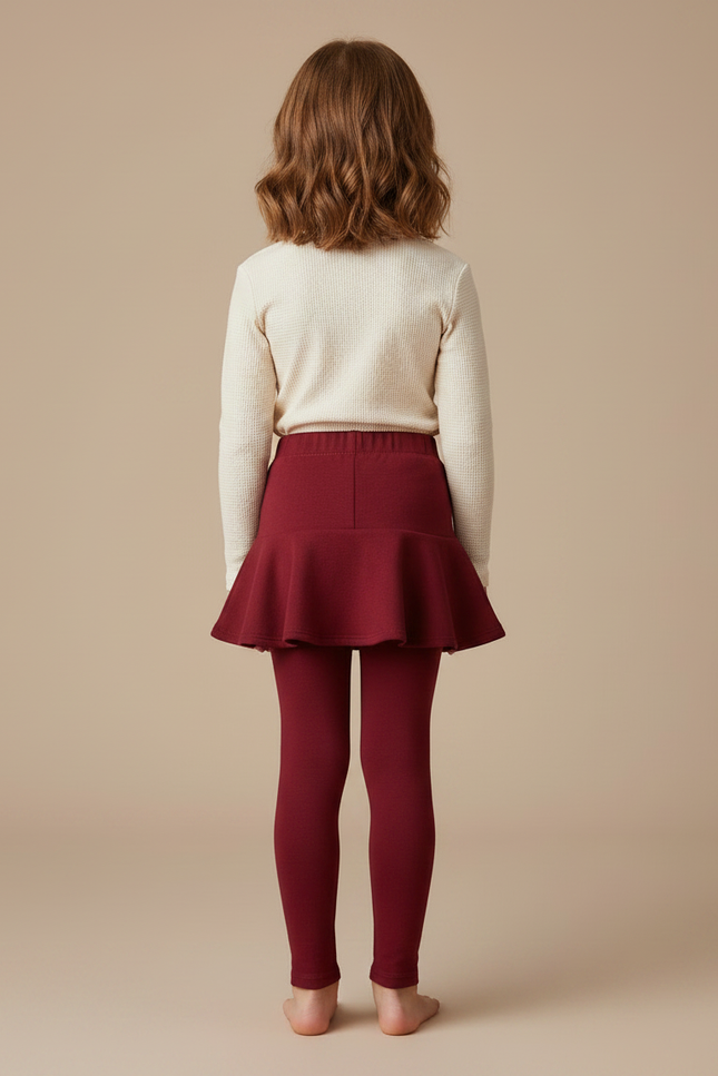 Pantalon Jupe Rouge Bordeaux Volants Enfants Hiver - Molleton - vue 2