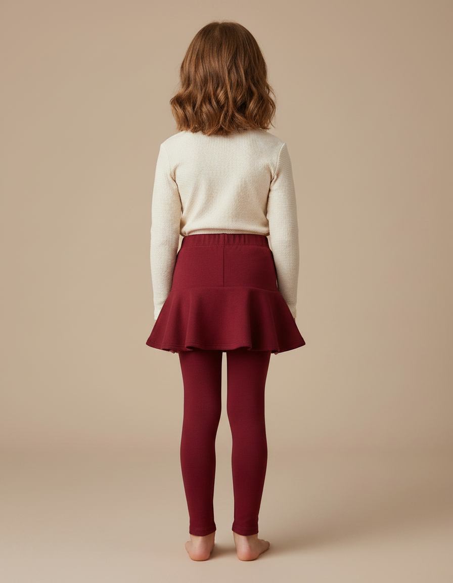 Pantalon Jupe Rouge Bordeaux Volants Enfants Hiver - Molleton - vue 2