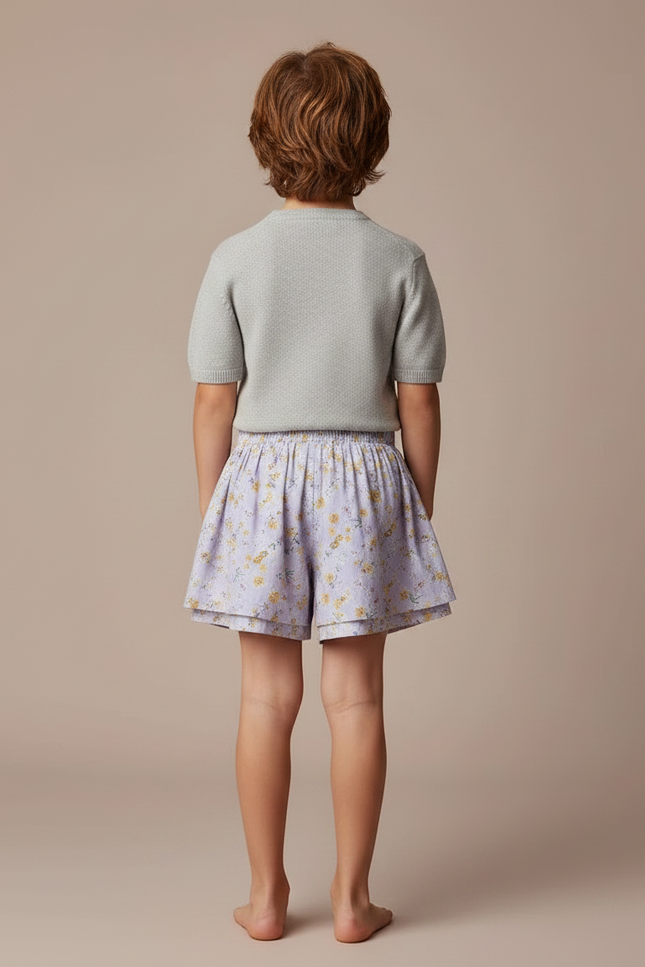 Pantalon Jupe Lilas Floral Plissé Ample Enfant - Violet Coton - vue 2