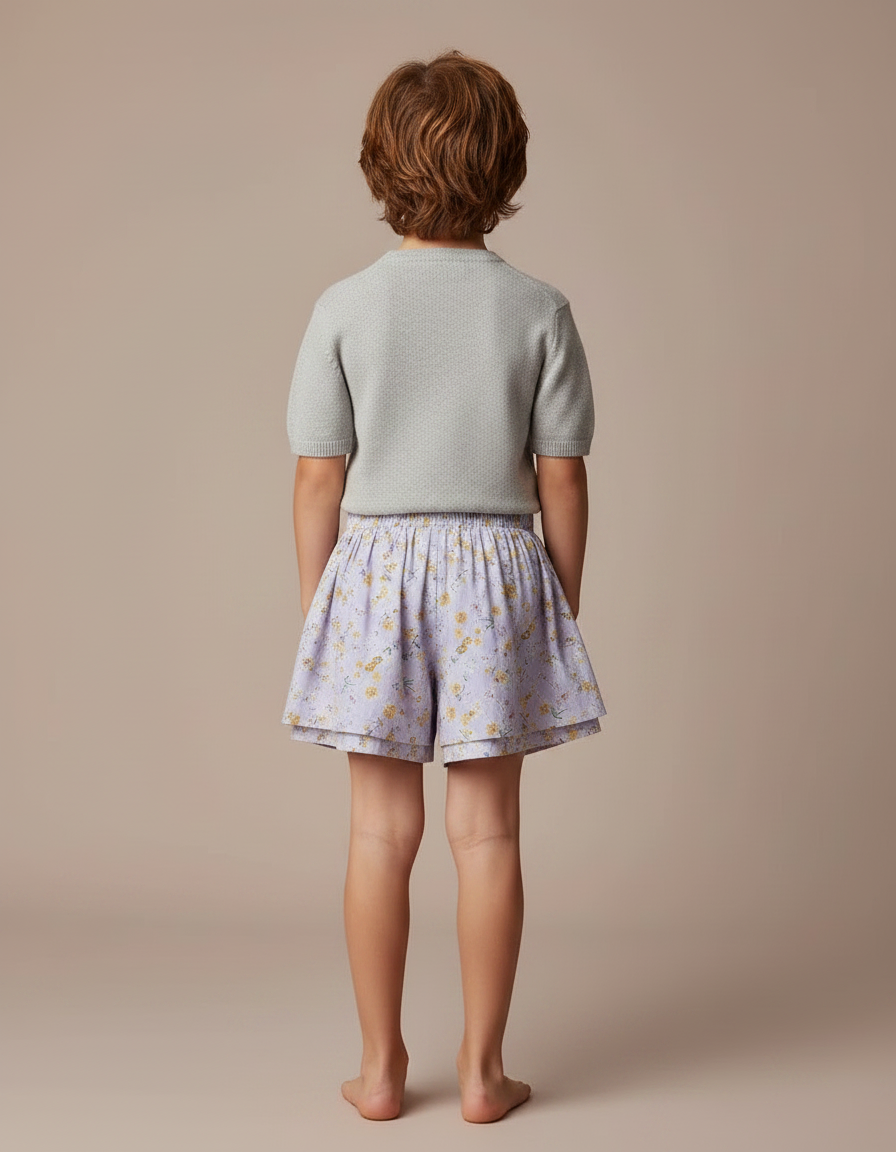 Pantalon Jupe Lilas Floral Plissé Ample Enfant - Violet Coton - vue 2