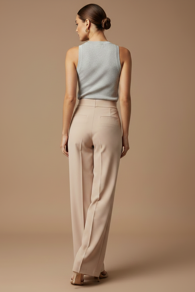 Pantalon Jupe Beige Évasé Plissé Fluide Élégant - Polyester - vue 2