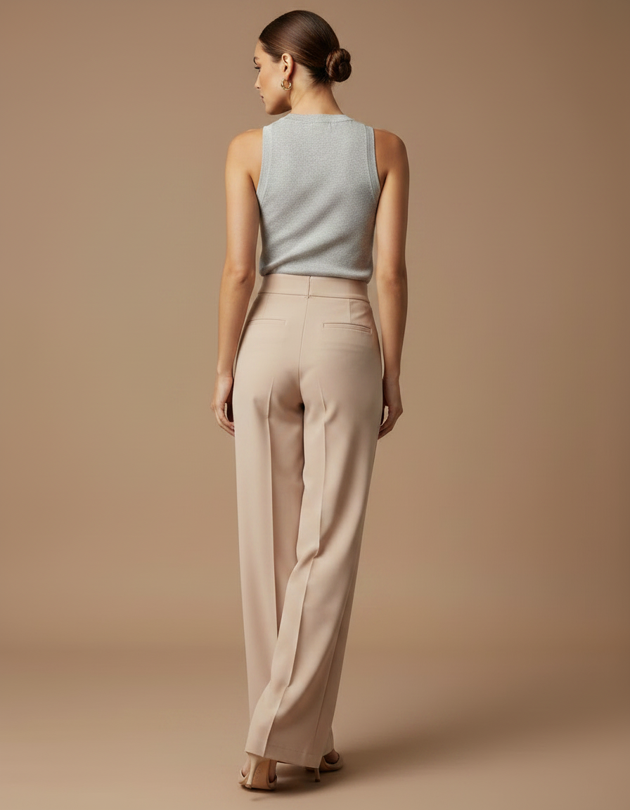 Pantalon Jupe Beige Évasé Plissé Fluide Élégant - Polyester - vue 2