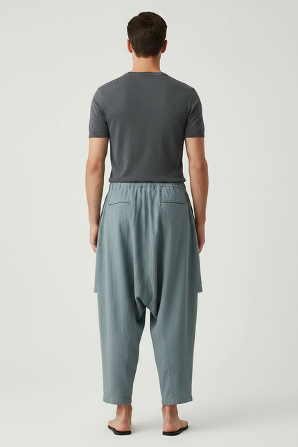 Pantalon Jupe Bleu Ciel Ample Lin Décontracté - vue 2