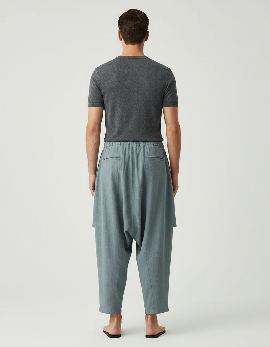 Pantalon Jupe Bleu Ciel Ample Lin Décontracté - vue 2