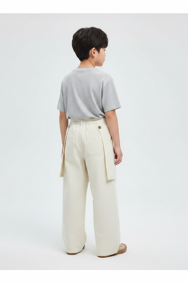 Pantalon Jupe Écru Coton Ample Décontracté Enfant - Beige - vue 2
