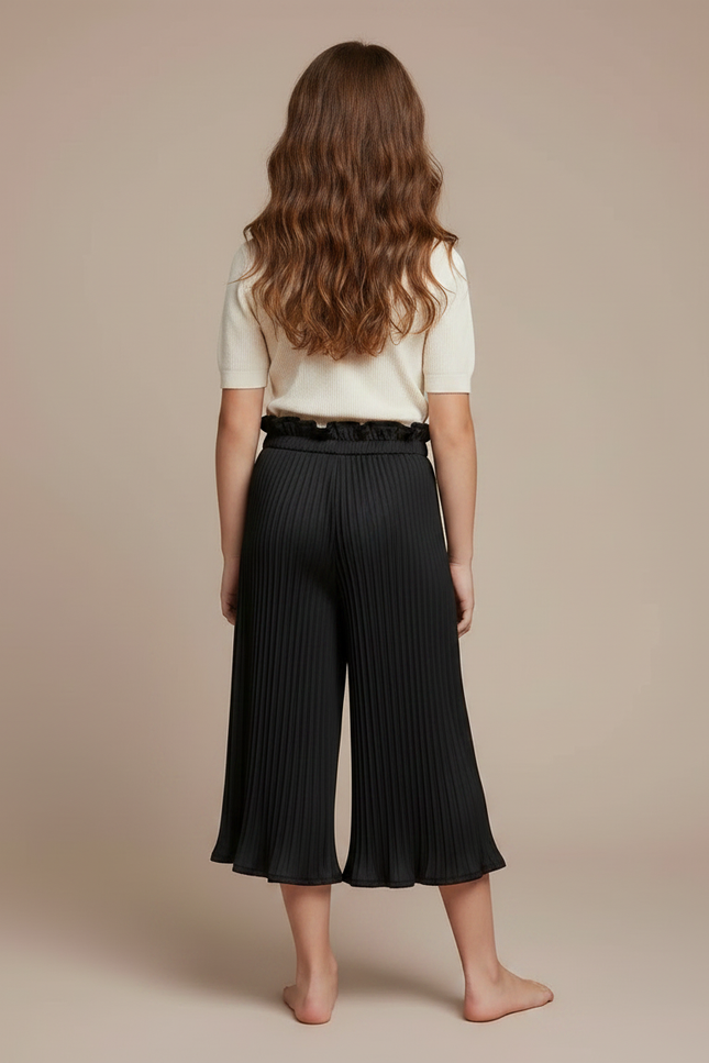 Pantalon Jupe Plissé Noir Ample Fille Décontracté - Polyester - vue 2