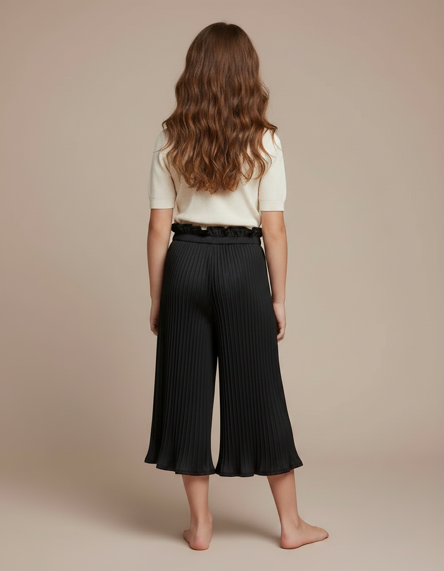 Pantalon Jupe Plissé Noir Ample Fille Décontracté - Polyester - vue 2