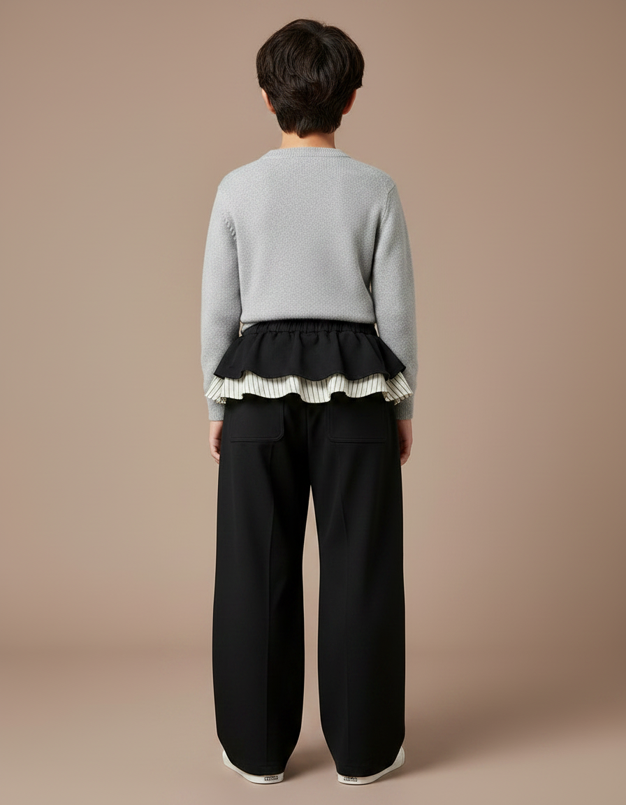 Pantalon Jupe Noir Superposé Ample Décontracté Enfant - Polyester - vue 2