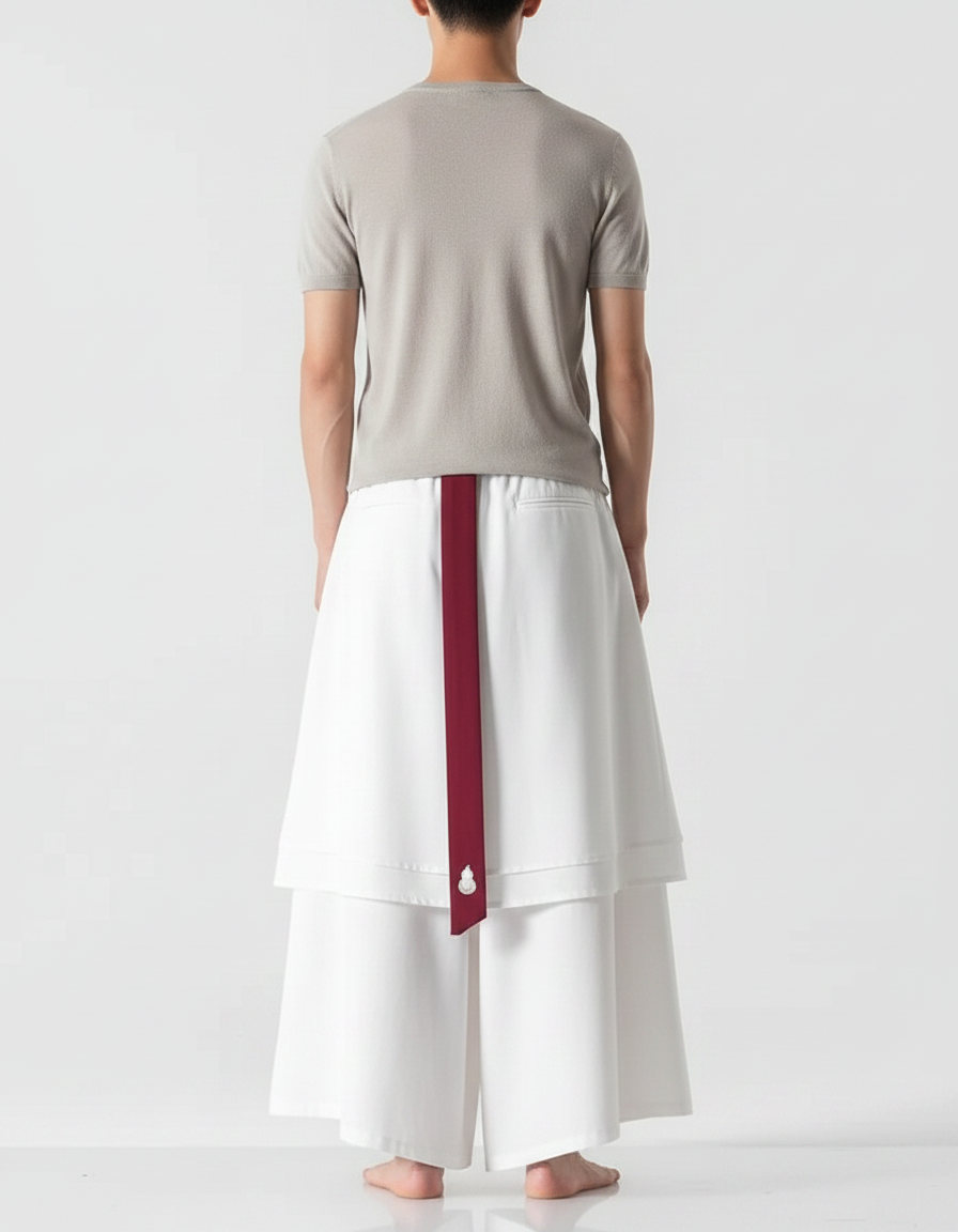 Pantalon Jupe Blanc Ample Brodé Hanfu Long - Viscose - vue 2