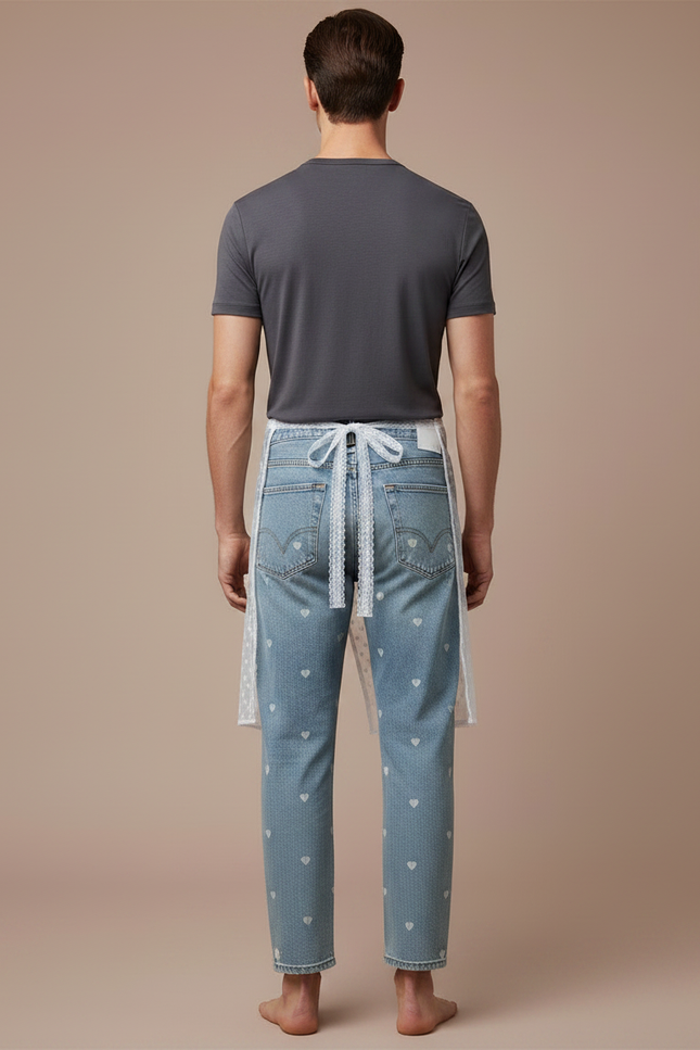 Pantalon Jupe Jean Blanc Transparent Cœurs Dentelle - Bleu - vue 2