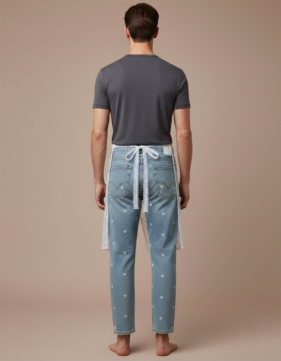Pantalon Jupe Jean Blanc Transparent Cœurs Dentelle - Bleu - vue 2