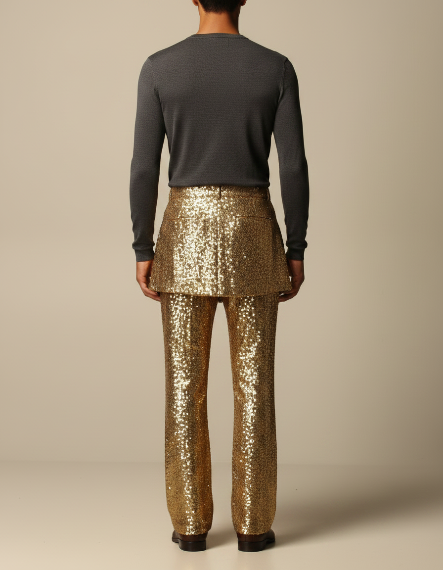 Pantalon Jupe Doré Pailleté Ample Élégant Homme - Polyester - vue 2
