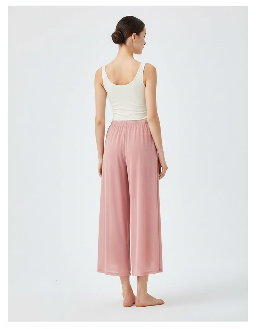 Pantalon Jupe Rose Chiffon Fluide Ample Léger - Polyester - vue 2