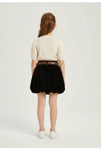 Pantalon Jupe Noir Velours Bouffant Court Fille - vue 2