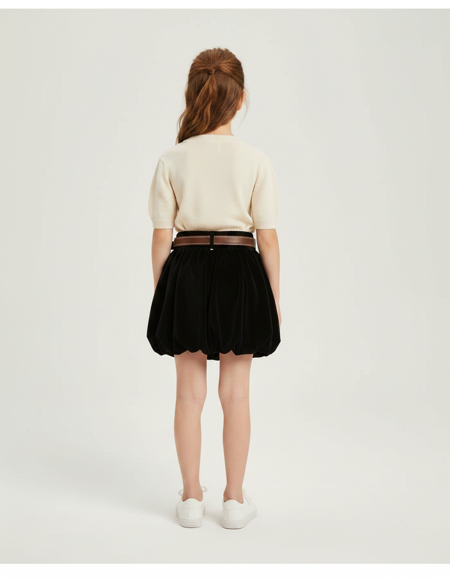 Pantalon Jupe Noir Velours Bouffant Court Fille - vue 2