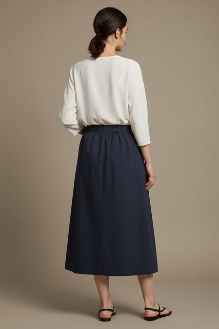 Pantalon Jupe Marine Ample Mi-longue Décontractée Femme - Coton - vue 2