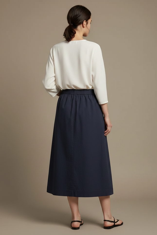 Pantalon Jupe Marine Ample Mi-longue Décontractée Femme - Coton - vue 2