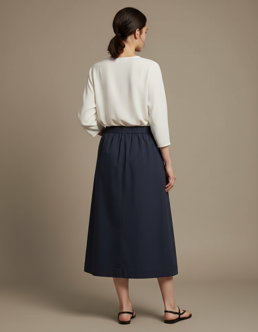 Pantalon Jupe Marine Ample Mi-longue Décontractée Femme - Coton - vue 2