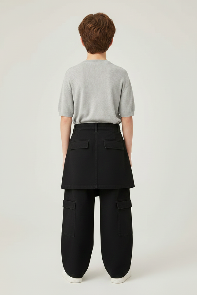 Pantalon Jupe Noir Cargo Ample Coton Enfant - vue 2