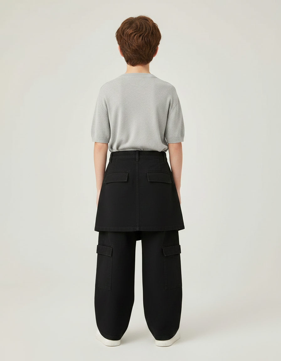 Pantalon Jupe Noir Cargo Ample Coton Enfant - vue 2