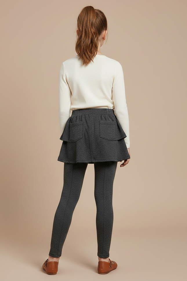 Pantalon Jupe Gris Volants Intégrés Confortable Fille - Maille - vue 2