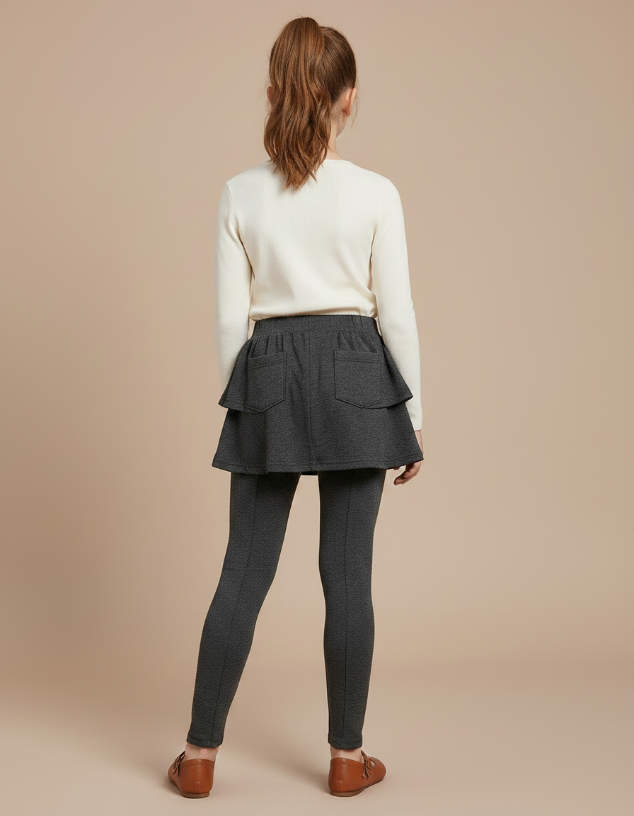 Pantalon Jupe Gris Volants Intégrés Confortable Fille - Maille - vue 2