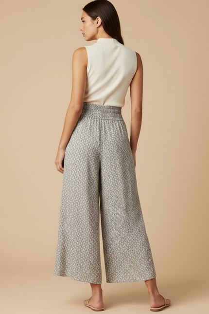 Pantalon Jupe Fluide Imprimé Taille Haute Évasé Élégant - Viscose - vue 2