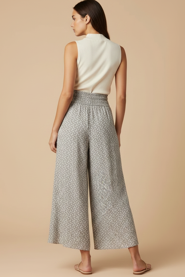 Pantalon Jupe Fluide Imprimé Taille Haute Évasé Élégant - Viscose - vue 2