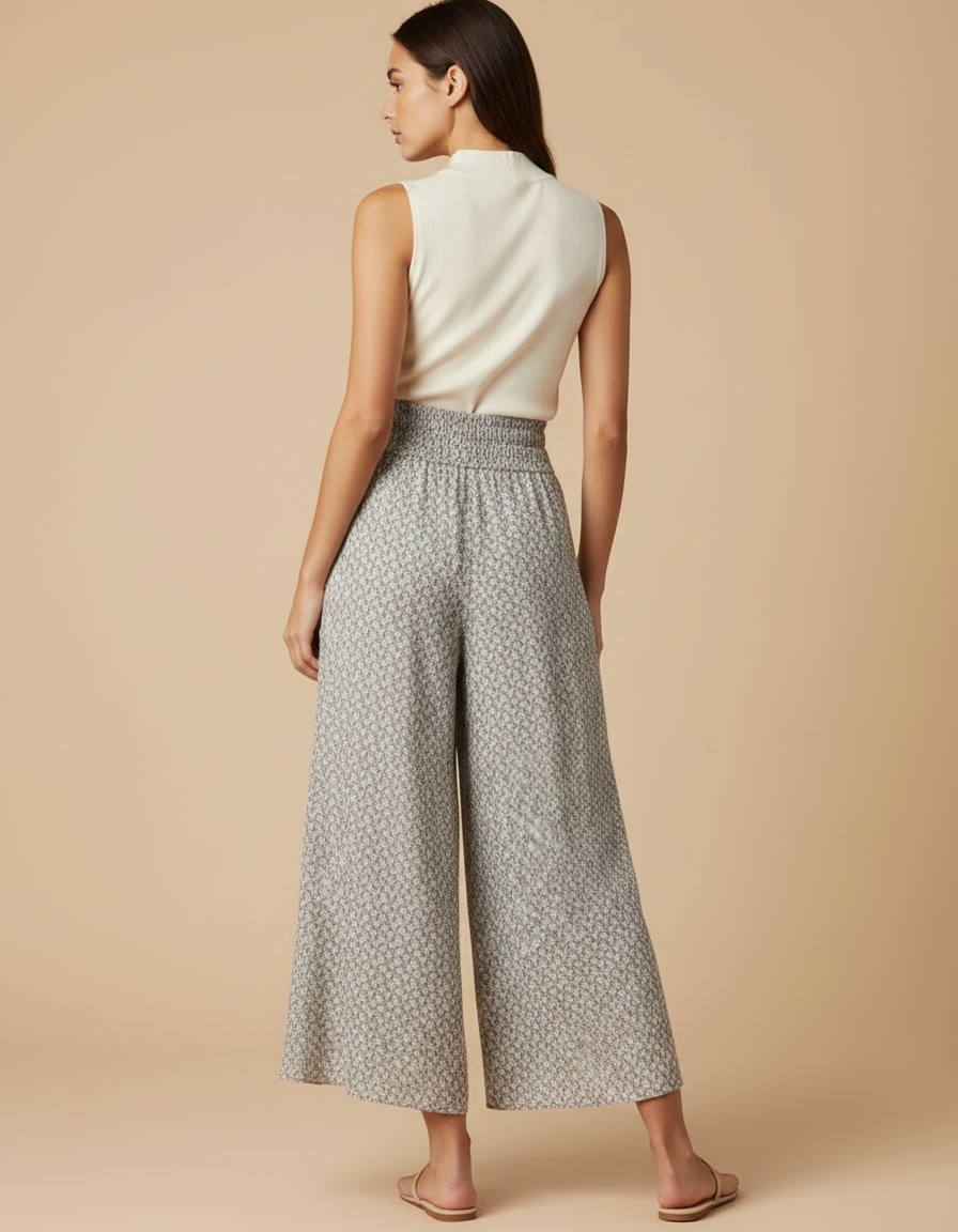 Pantalon Jupe Fluide Imprimé Taille Haute Évasé Élégant - Viscose - vue 2