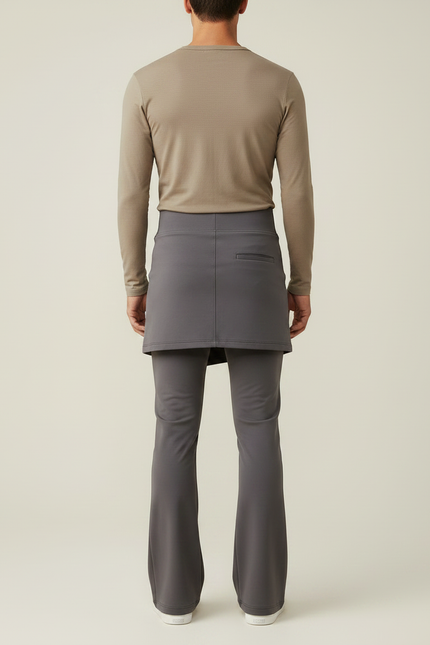 Pantalon Jupe Gris Asymétrique Ample Fluide Homme - Polyester - vue 2