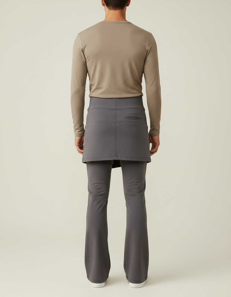 Pantalon Jupe Gris Asymétrique Ample Fluide Homme - Polyester - vue 2