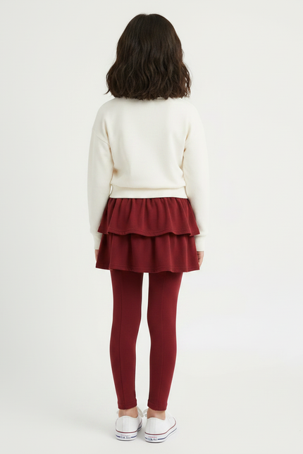 Pantalon Jupe Bordeaux Volants Superposés Confortable Enfant - Molleton - vue 2