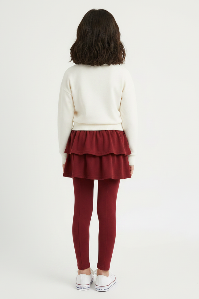 Pantalon Jupe Bordeaux Volants Superposés Confortable Enfant - Molleton - vue 2