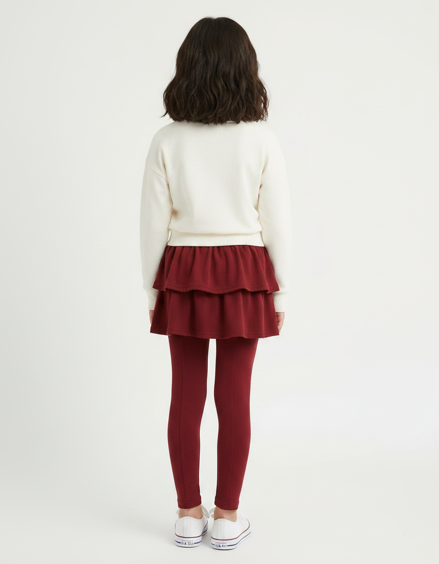 Pantalon Jupe Bordeaux Volants Superposés Confortable Enfant - Molleton - vue 2