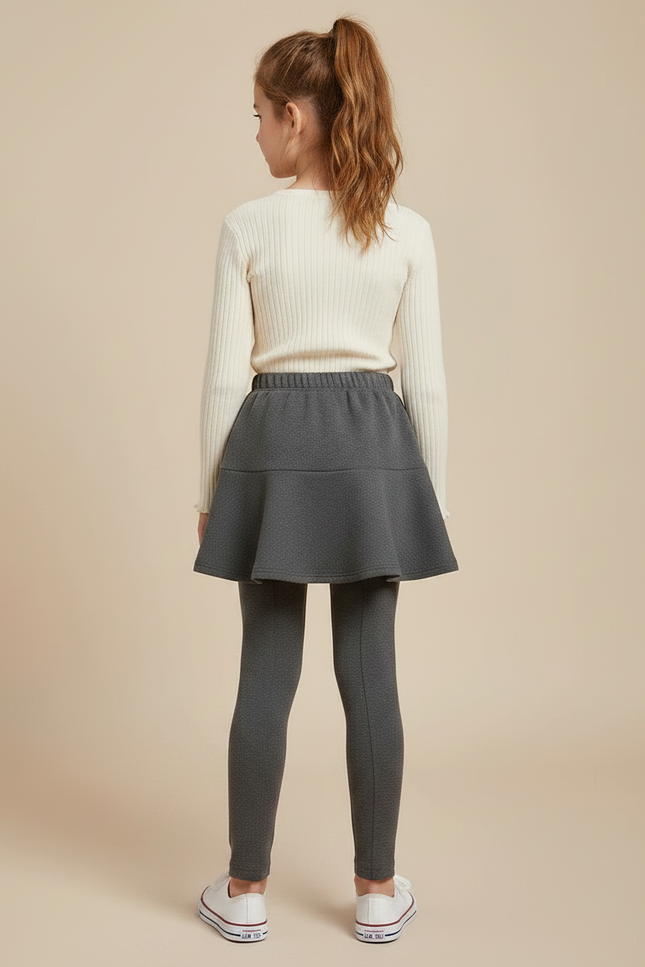 Pantalon Jupe Gris Uni Extensible Fille Confortable - Molleton - vue 2