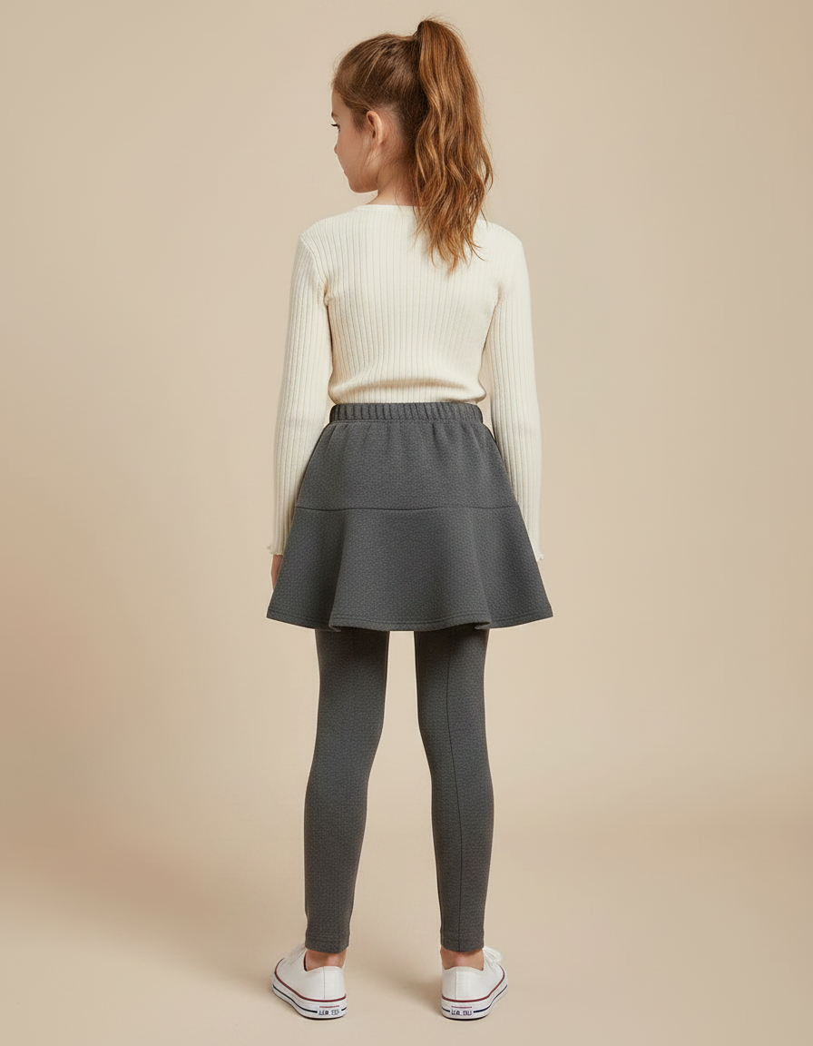 Pantalon Jupe Gris Uni Extensible Fille Confortable - Molleton - vue 2