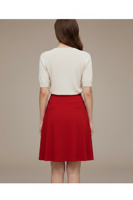 Pantalon Jupe Rouge Fluide Courte Plissée Élégante Femme - Noir Polyester - vue 2