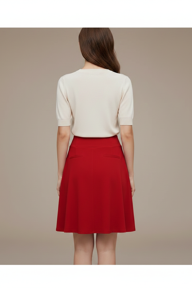 Pantalon Jupe Rouge Fluide Courte Plissée Élégante Femme - Noir Polyester - vue 2