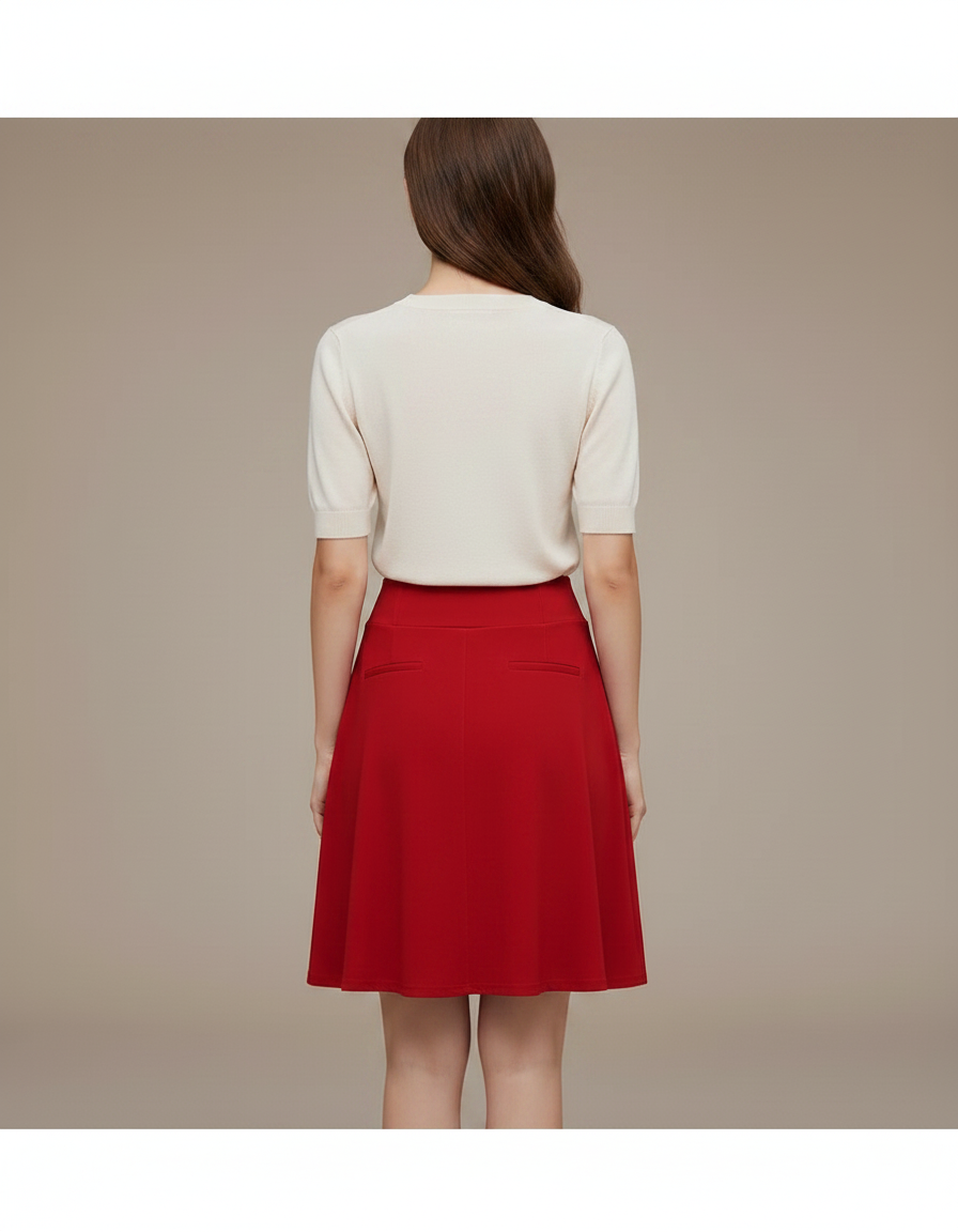 Pantalon Jupe Rouge Fluide Courte Plissée Élégante Femme - Noir Polyester - vue 2