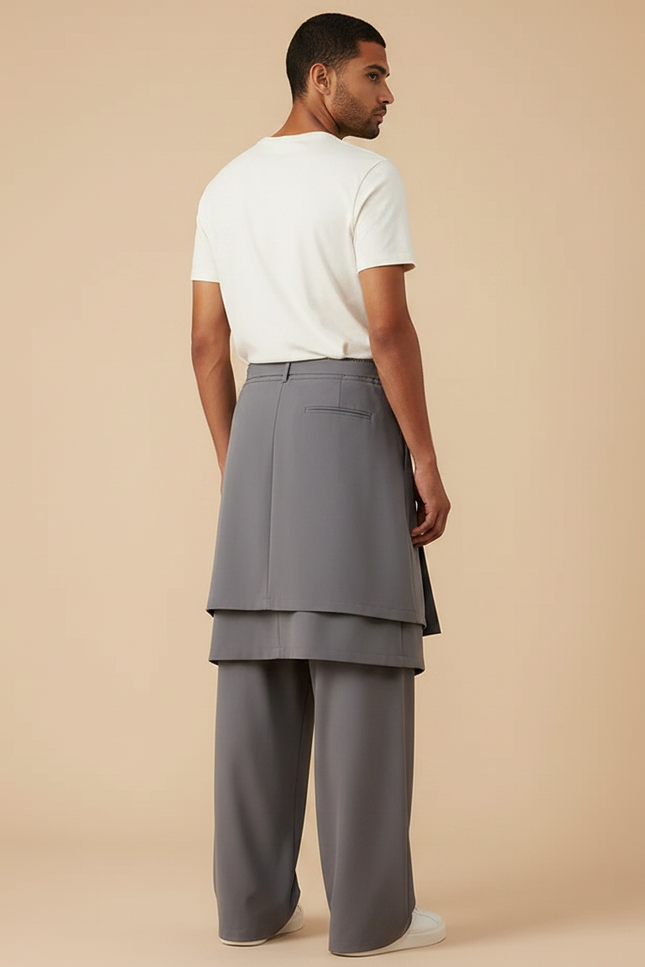 Pantalon Jupe Gris Ample Asymétrique Fluide Décontracté - Polyester - vue 2