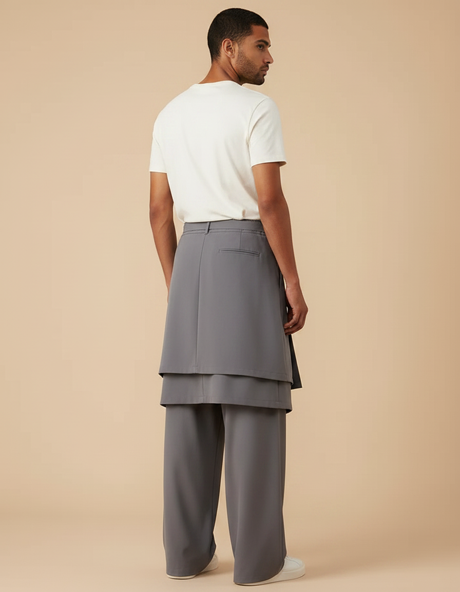 Pantalon Jupe Gris Ample Asymétrique Fluide Décontracté - Polyester - vue 2