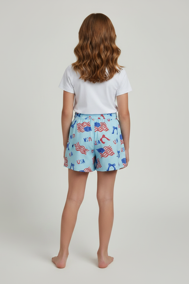 Pantalon Jupe Bleu Ciel Coton Motif USA Enfant - vue 2