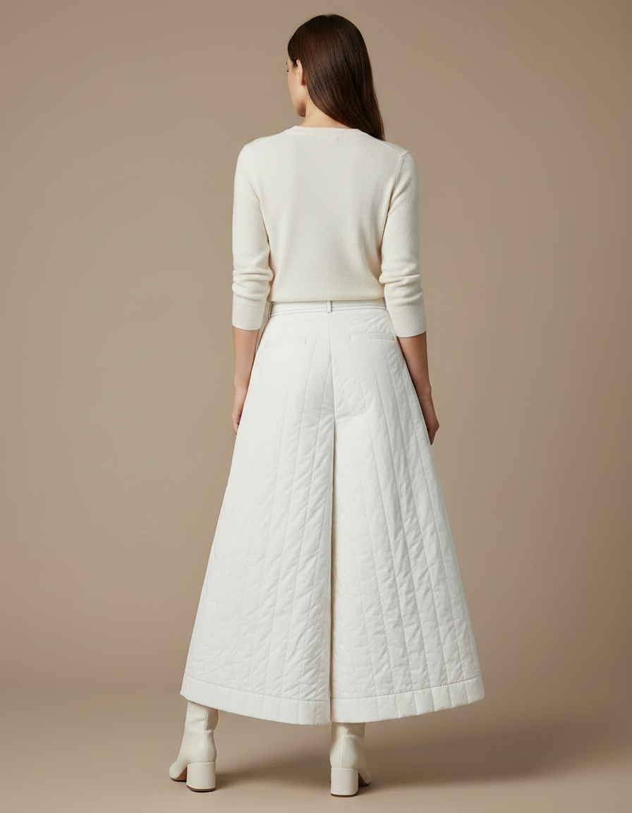 Pantalon Jupe Blanc Matelassé Ample Hiver Décontracté - Coton - vue 2