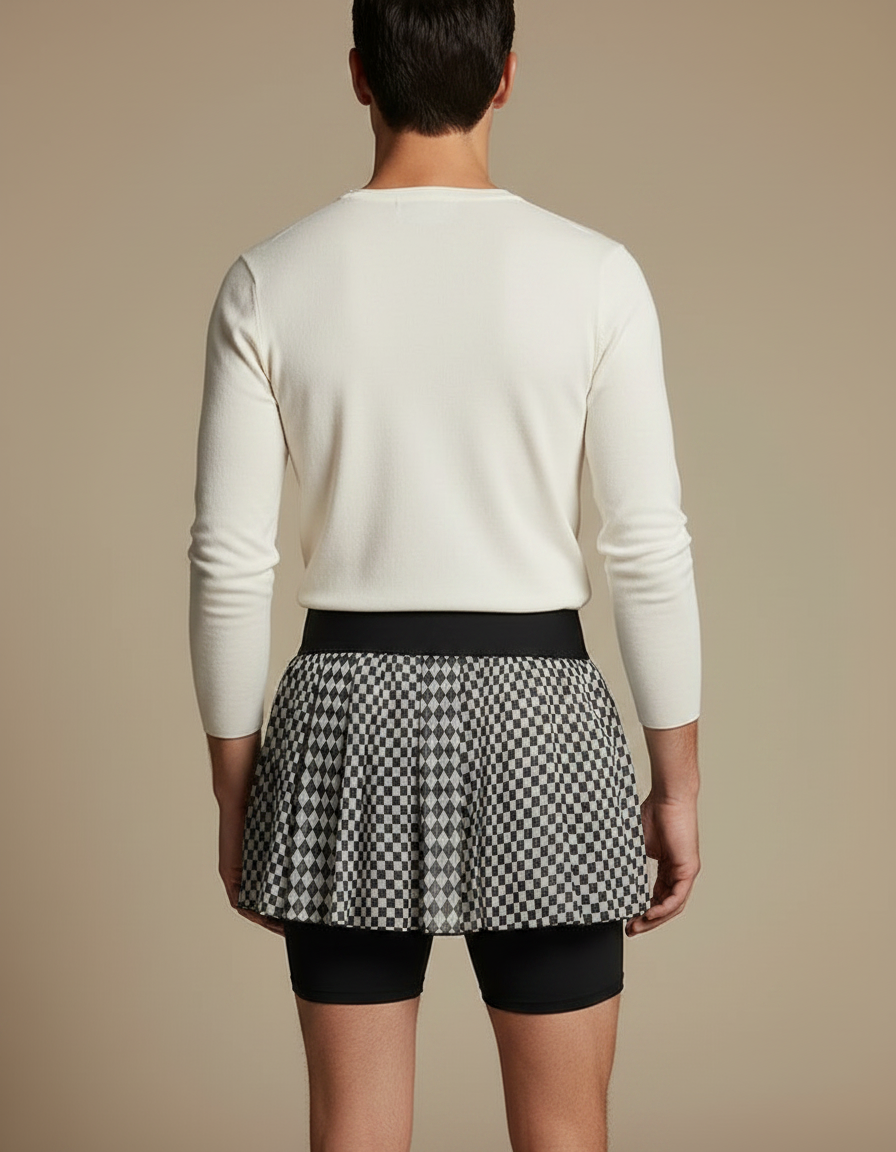 Pantalon Jupe Échecs Plissé Sport Courte Transparente - Noir Polyester - vue 2