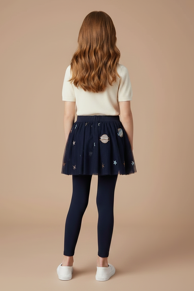 Pantalon Jupe Marine Tulle Étoiles Planètes Enfant - Maille - vue 2